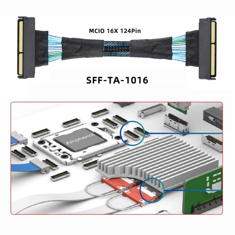 Cablecc MCIO PCI-E 16x 124Pin PCI-E 5.0 Mini Cool Edge IO STR Male to MCIO 124Pin Male Extender Cable 50cm with Pull Tab - Image 3